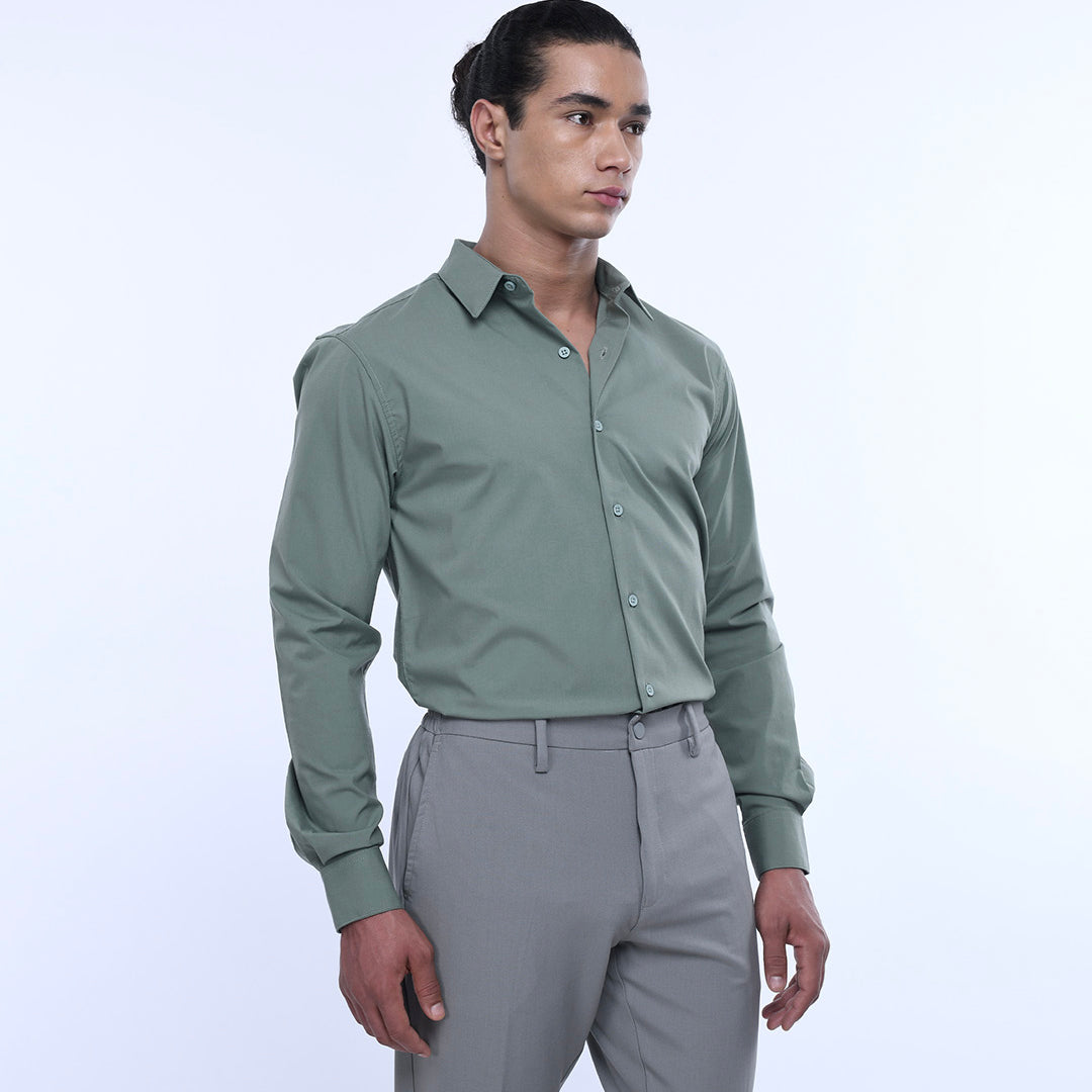 Easy Iron Office Stretch Shirt In Green