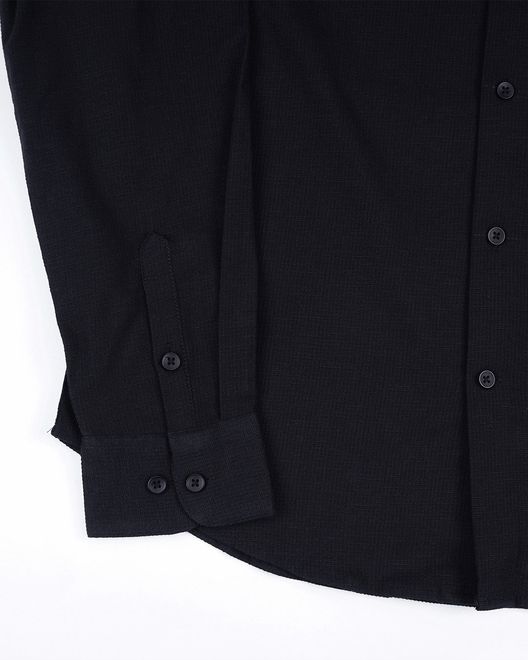 Easy Iron Textured Mandarin Shirt In Black