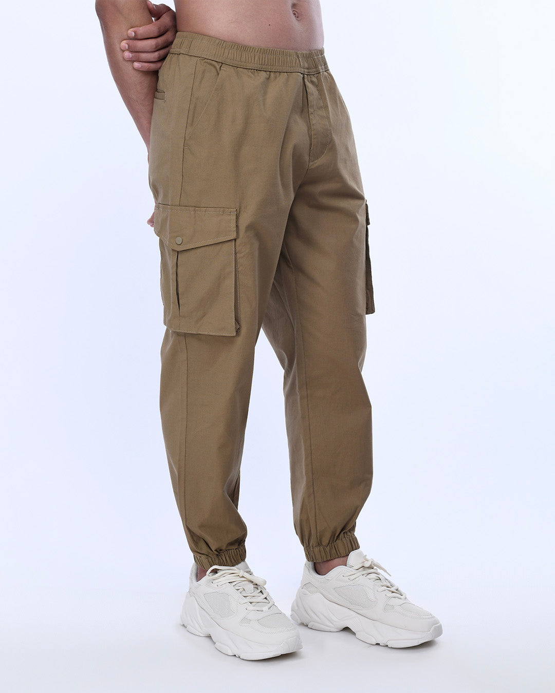Relaxed Light Cotton Joggers In Khaki