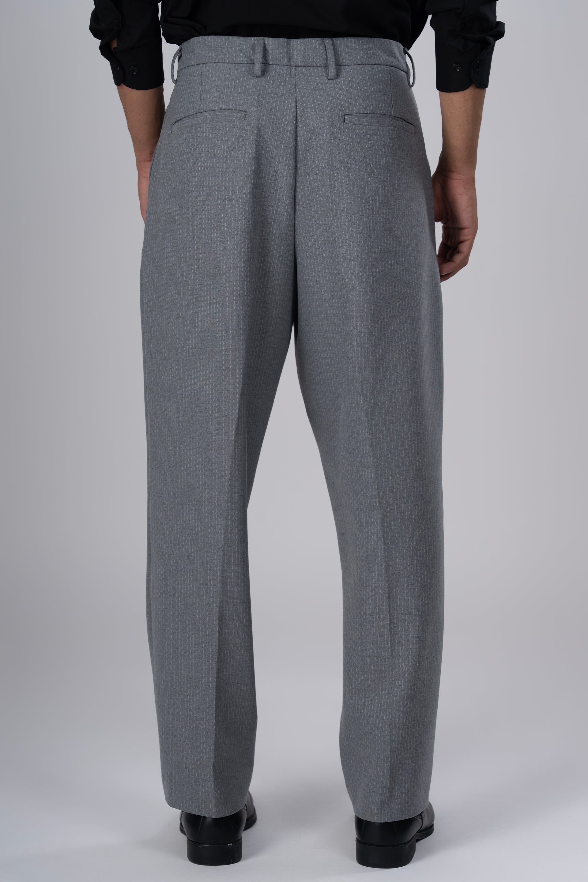 Easy Iron Pinstriped Relaxed Trousers In Grey