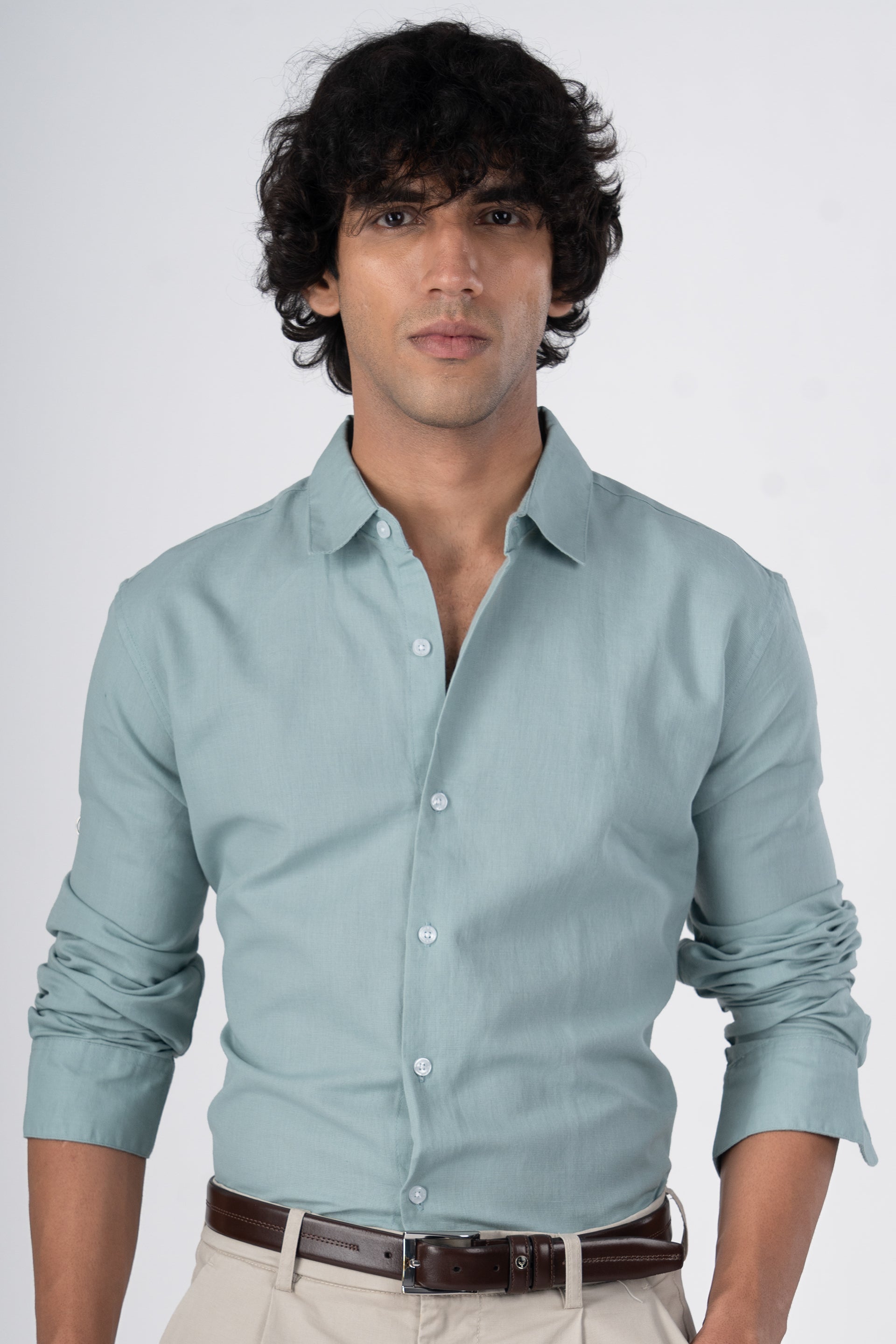 Classic Fused Linen Shirt In Green