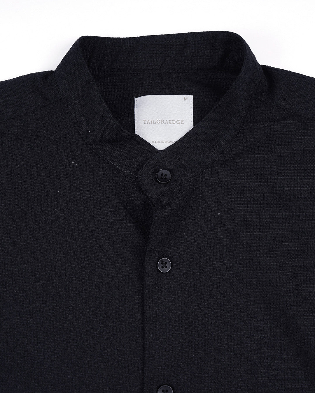 Easy Iron Textured Mandarin Shirt In Black