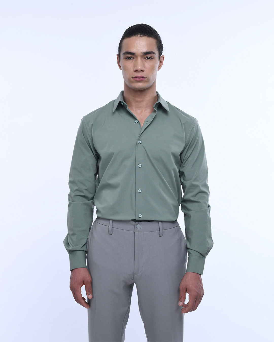 Easy Iron Office Stretch Shirt In Green