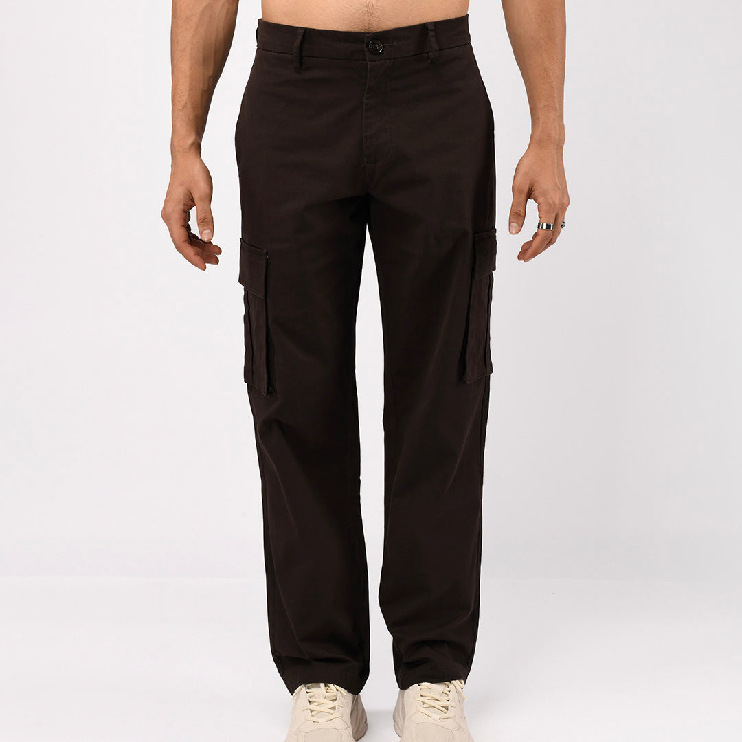 Finest Twill Relaxed Cargo Pants In Brown