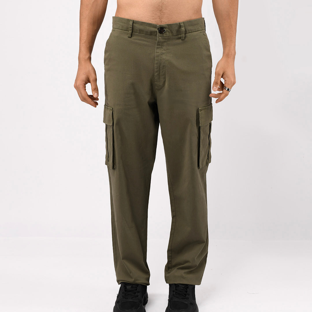 Finest Twill Relaxed Cargo Pants In Olive