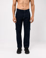 Contrast Stitch Relaxed Cargo Pants In Navy