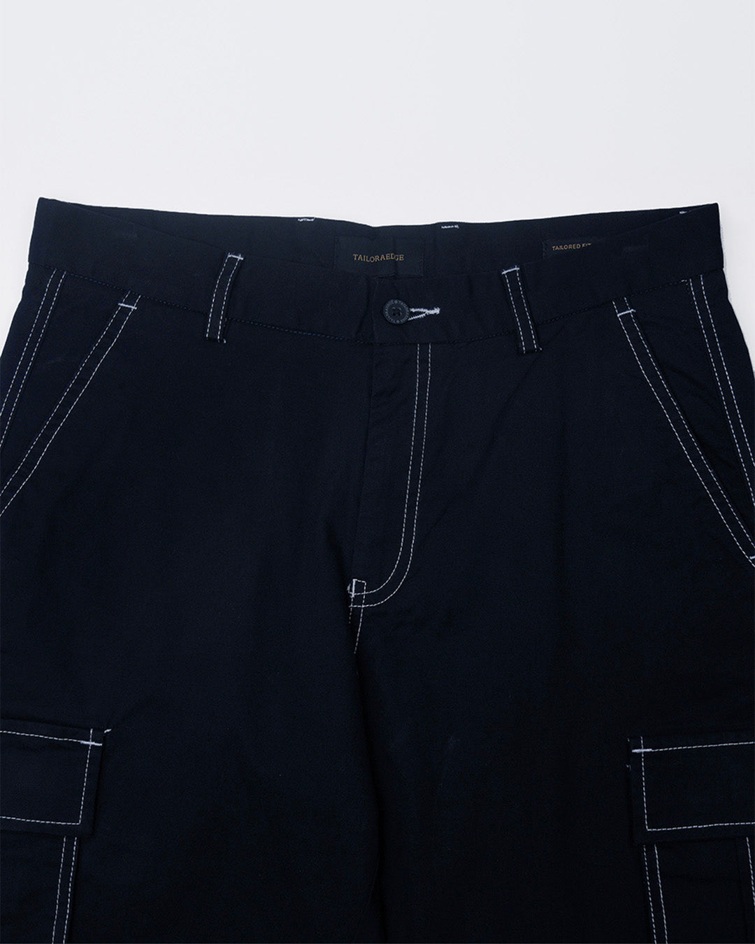 Contrast Stitch Relaxed Cargo Pants In Navy