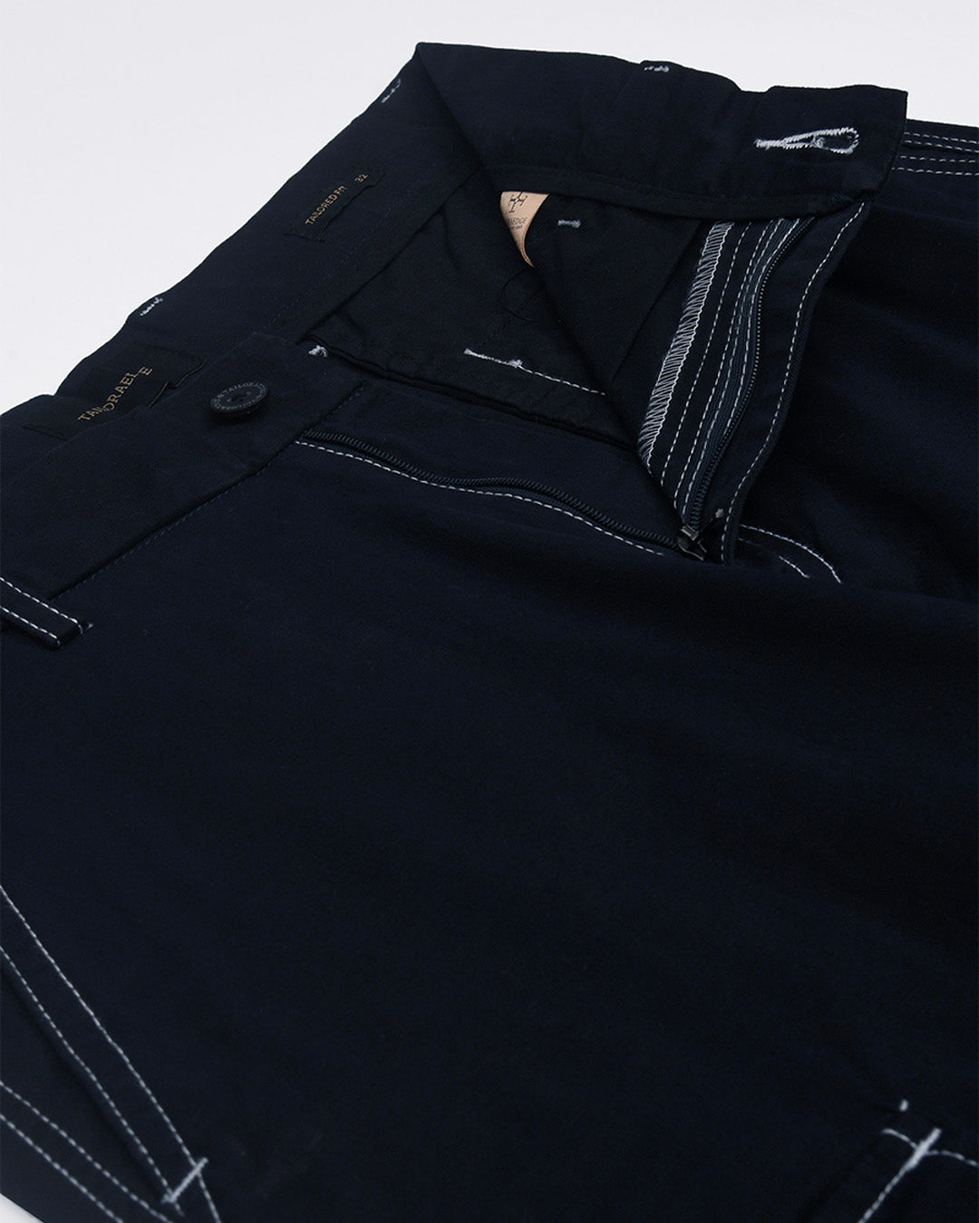 Contrast Stitch Relaxed Cargo Pants In Navy