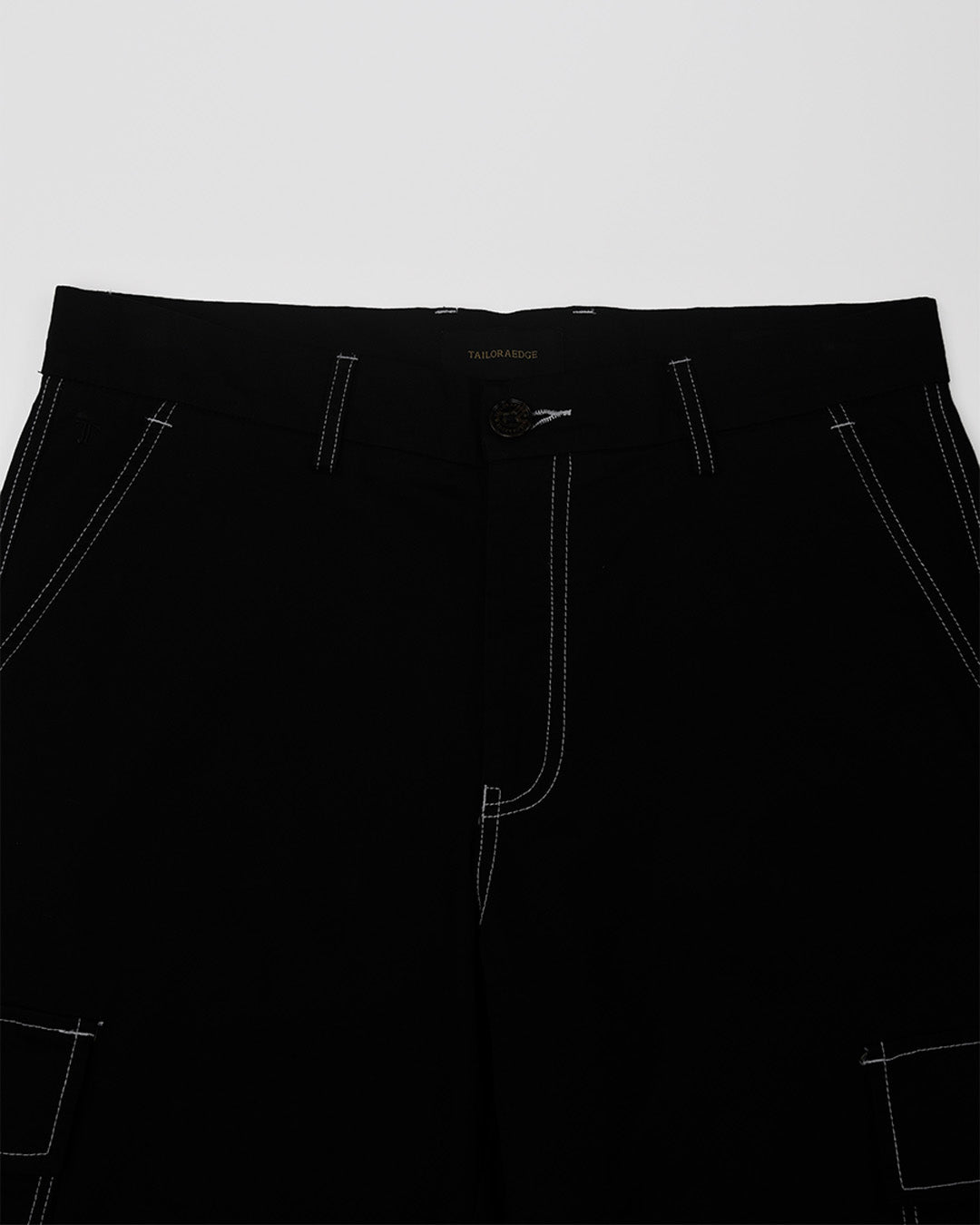 Contrast Stitch Relaxed Cargo Pants In Black