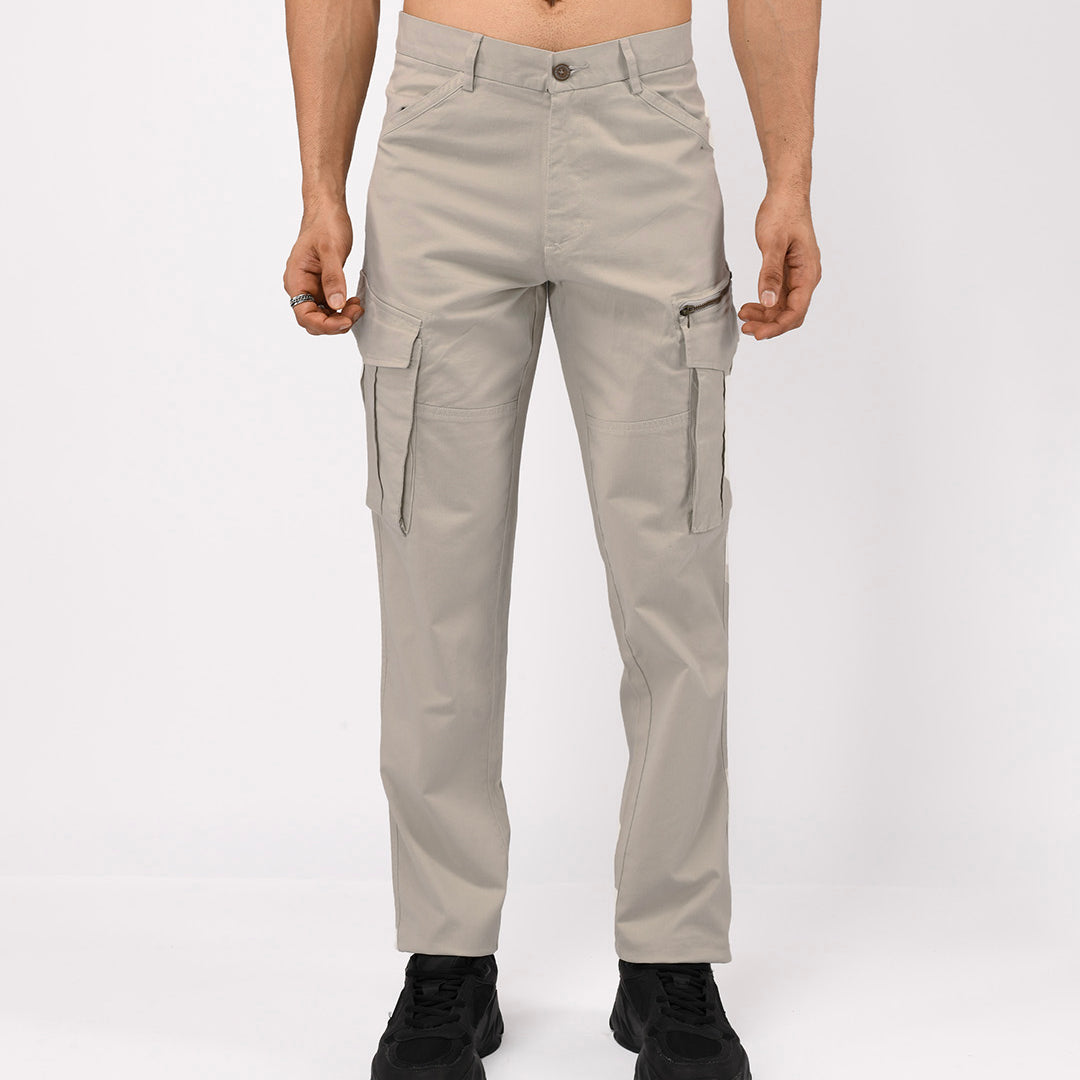 Utility Zip Tailored Cargo Pants In Light Grey
