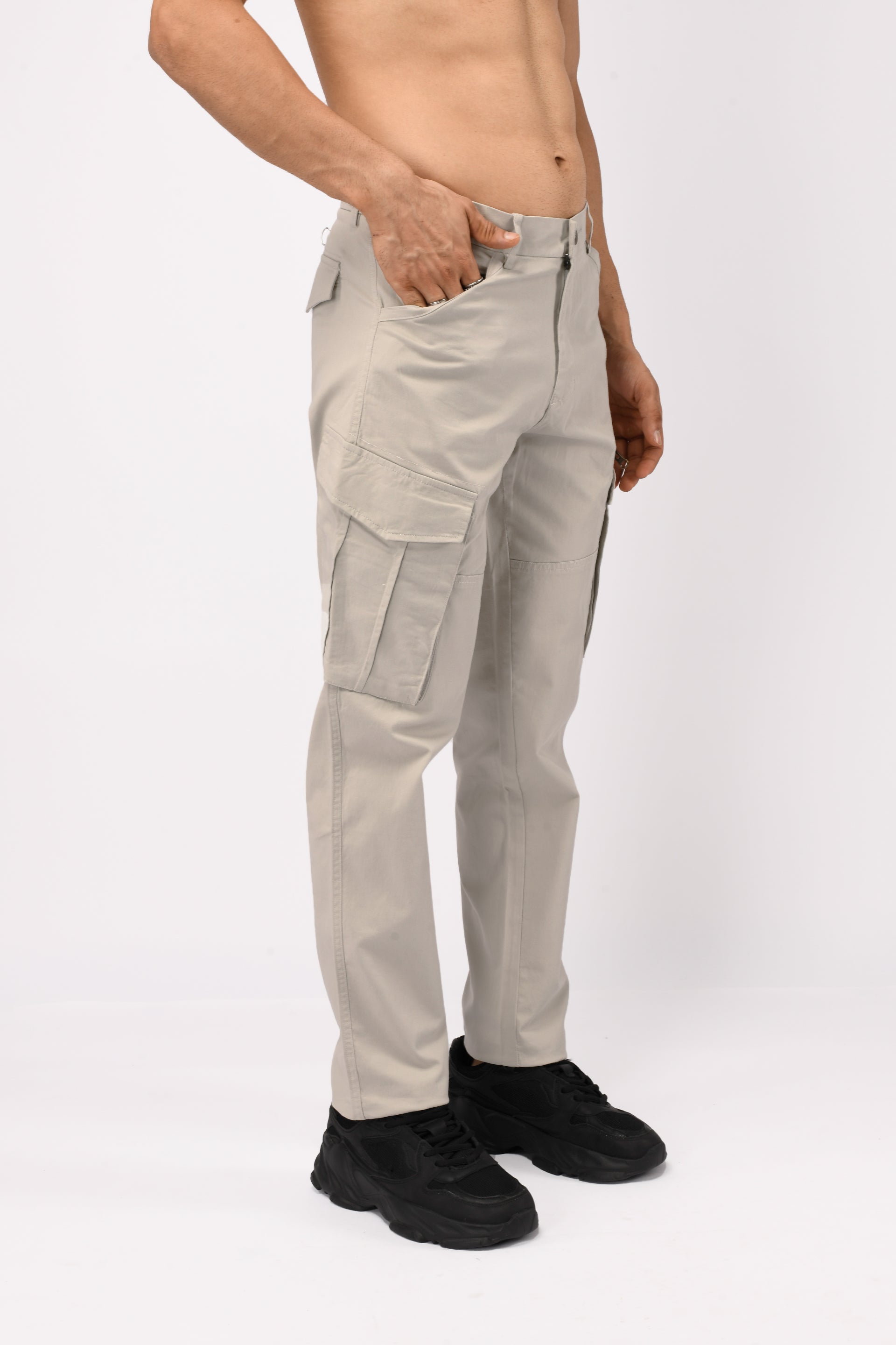 Utility Zip Tailored Cargo Pants In Light Grey