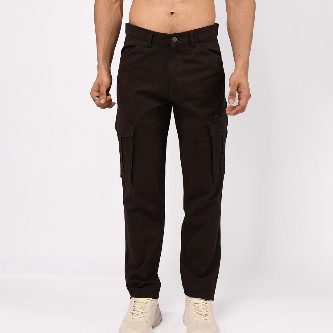 Utility Zip Tailored Cargo Pants In Coffee