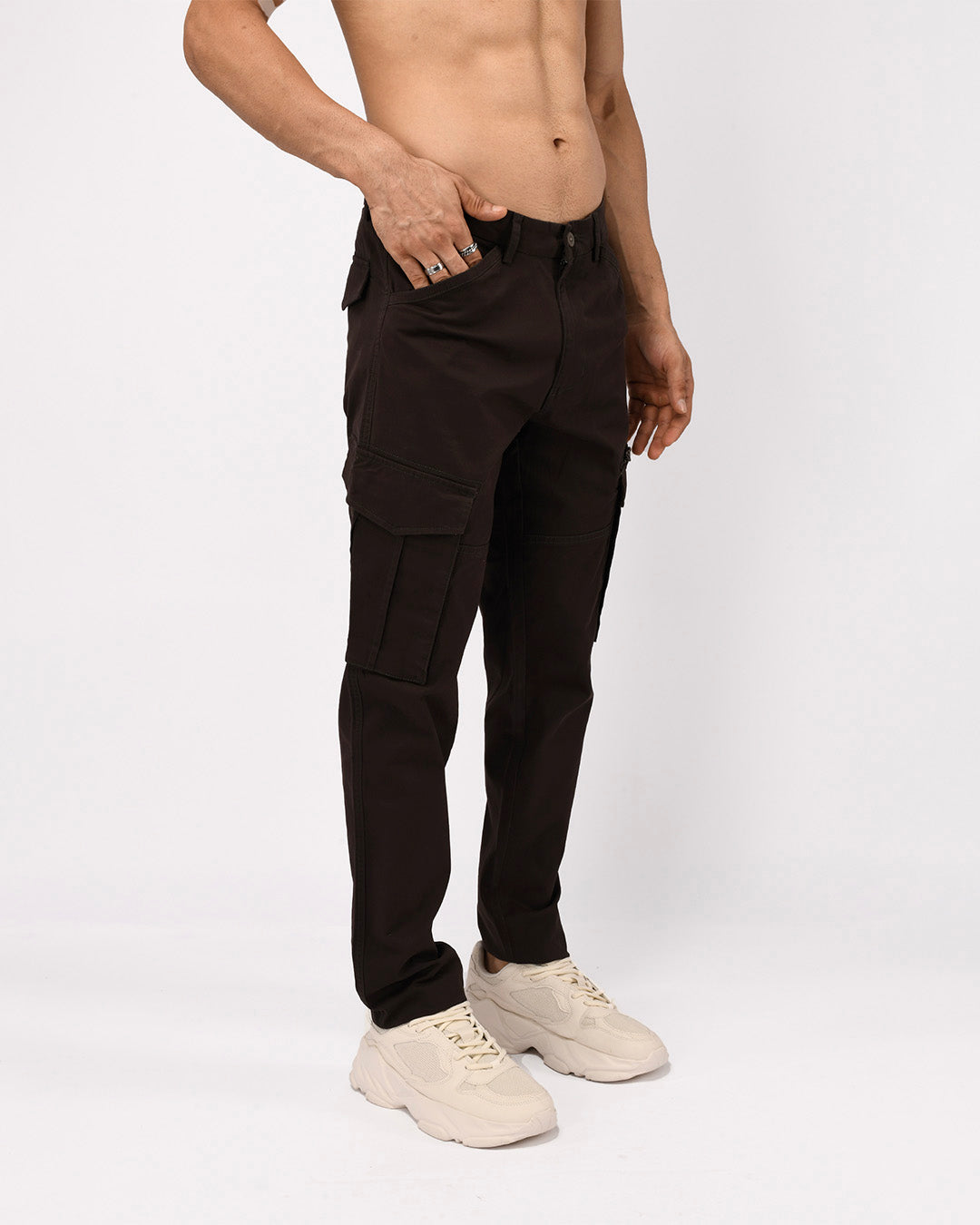 Utility Zip Tailored Cargo Pants In Coffee