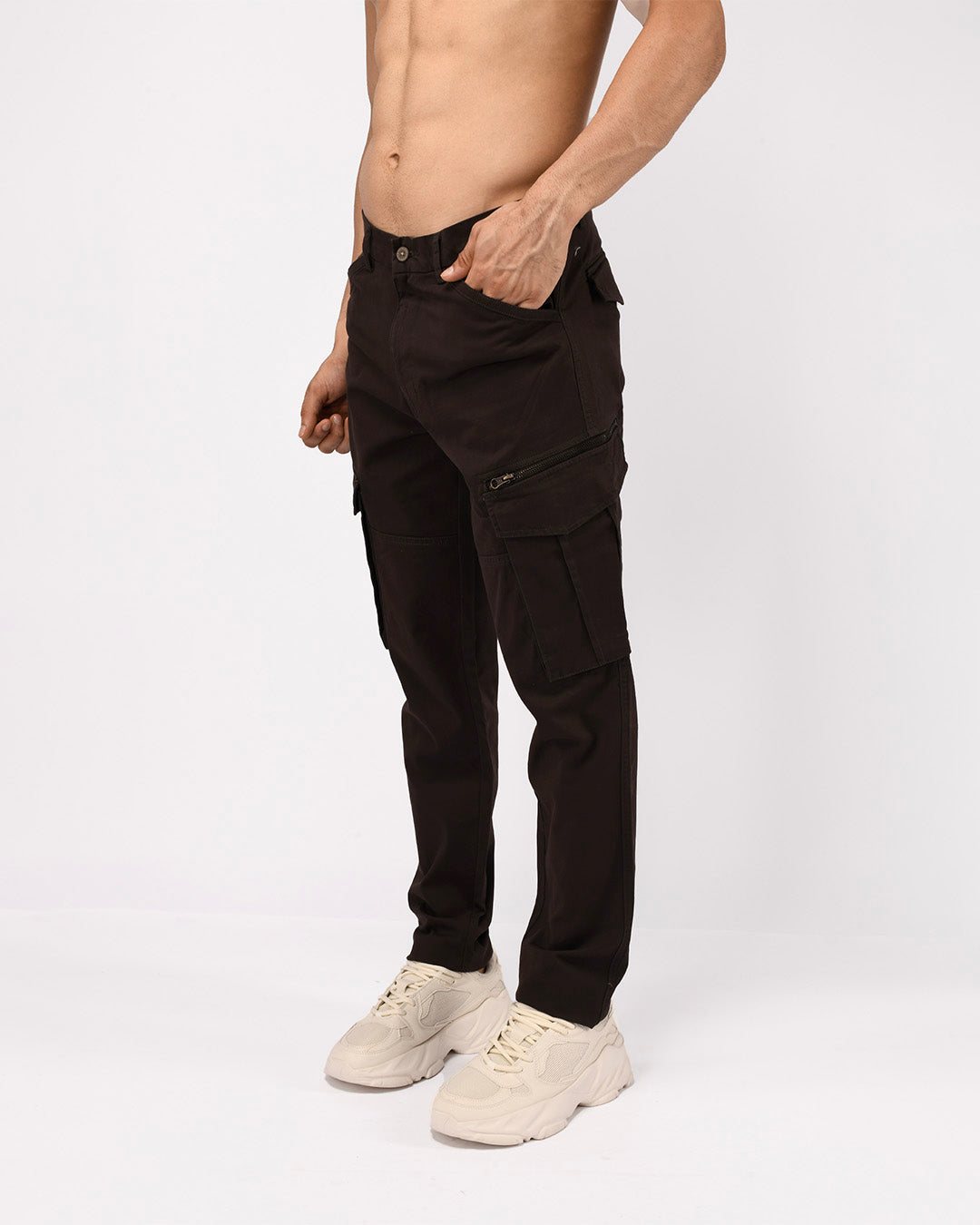 Utility Zip Tailored Cargo Pants In Coffee