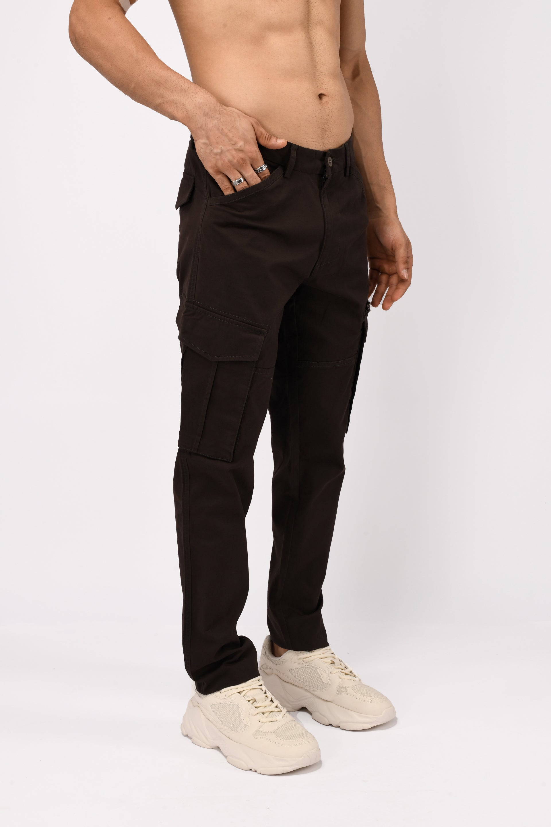 Utility Zip Tailored Cargo Pants In Coffee - Main Image