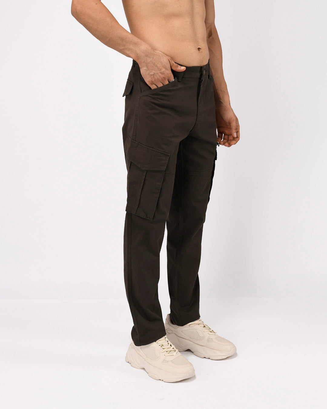 Utility Zip Tailored Cargo Pants In Dark Olive