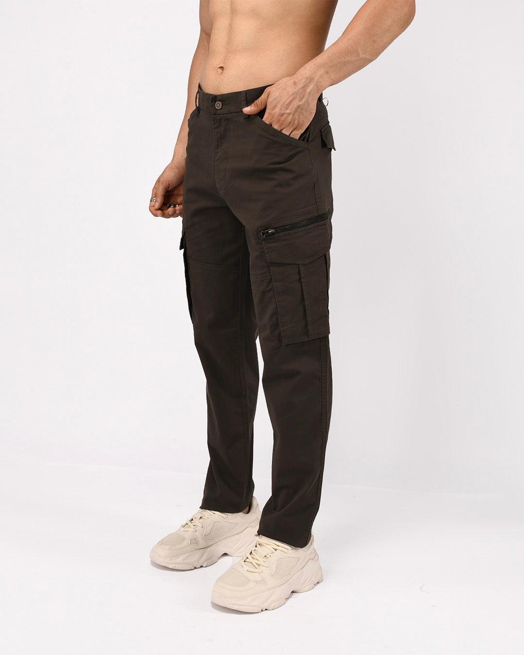 Utility Zip Tailored Cargo Pants In Dark Olive