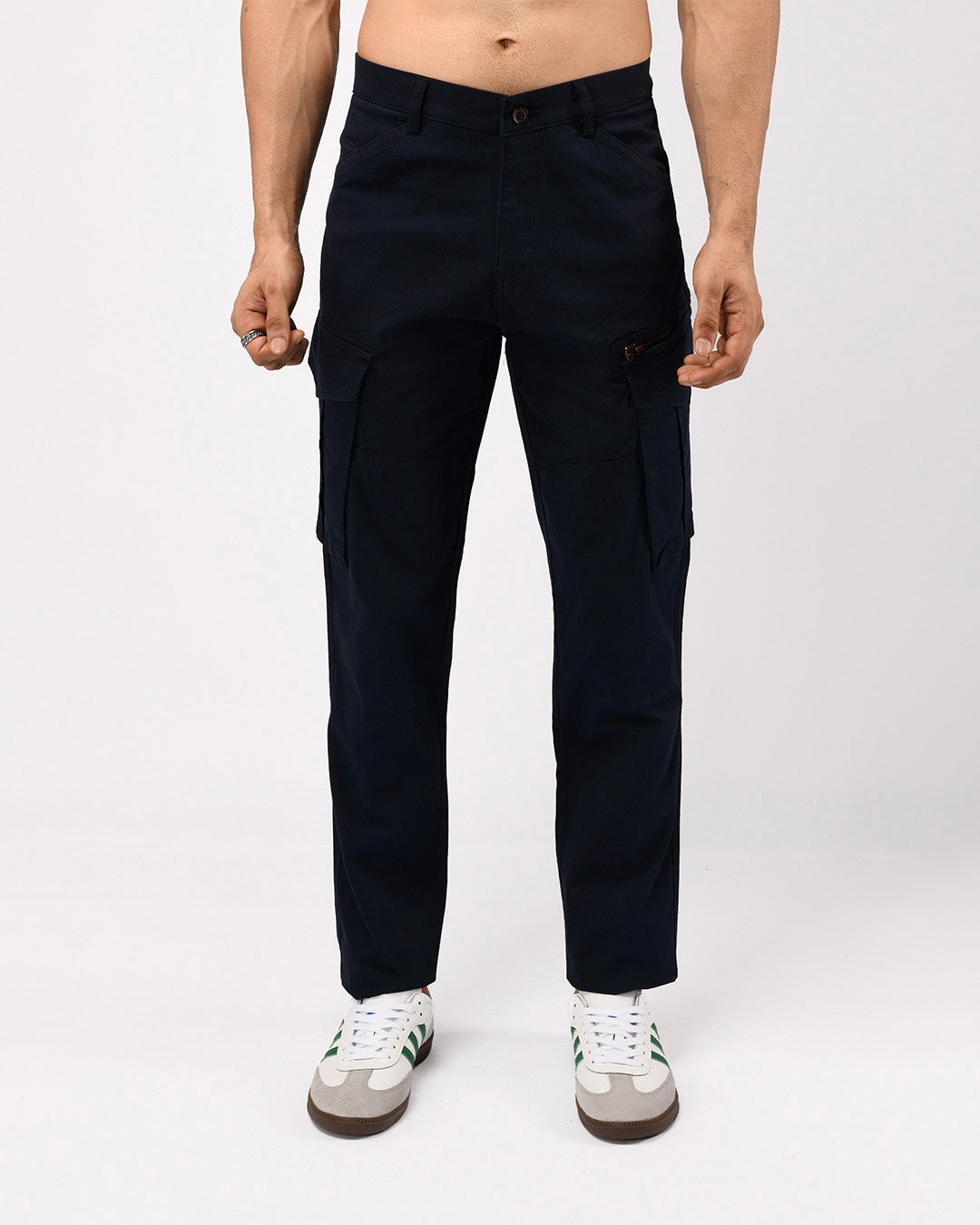 Utility Zip Tailored Cargo Pants In Navy