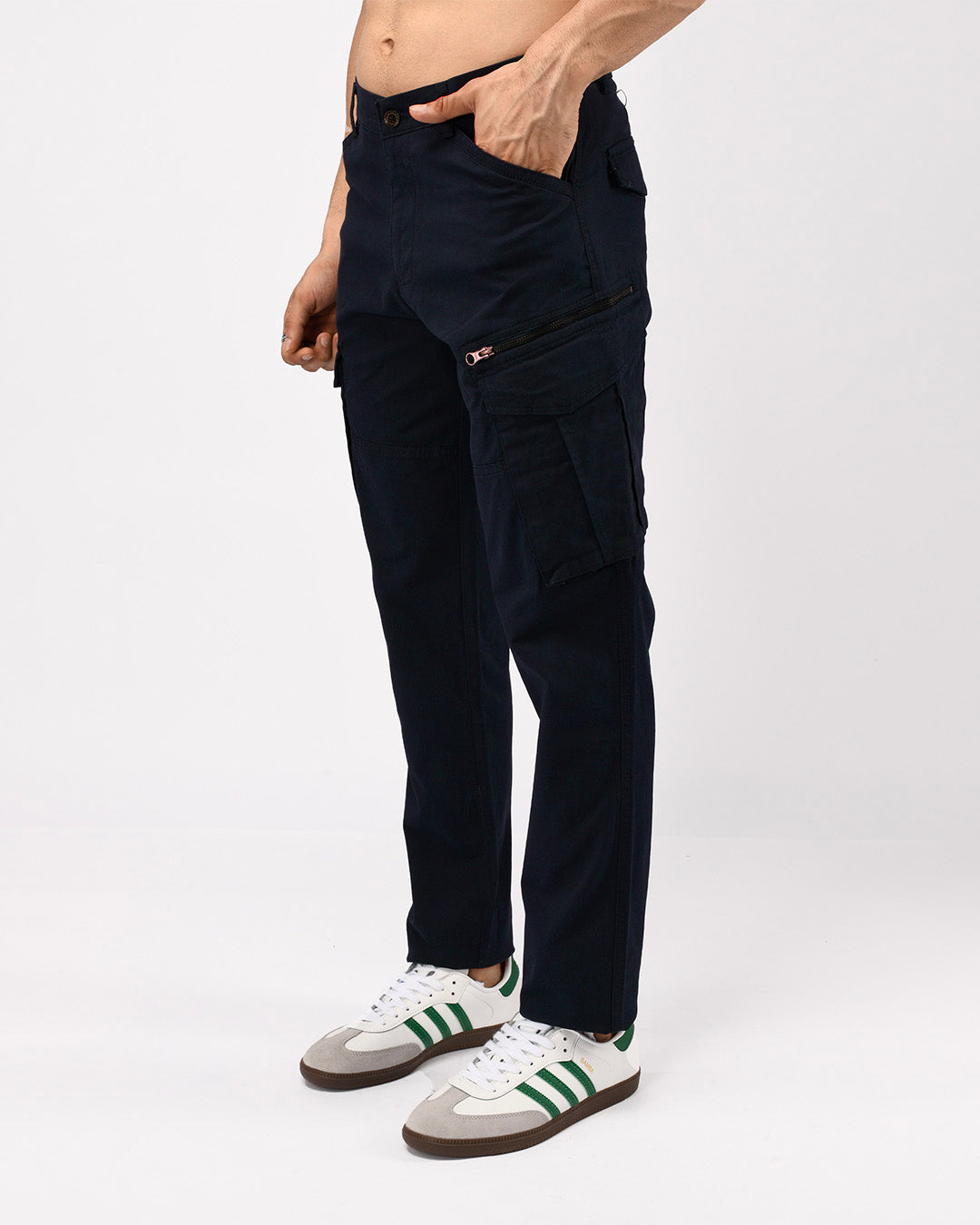 Utility Zip Tailored Cargo Pants In Navy