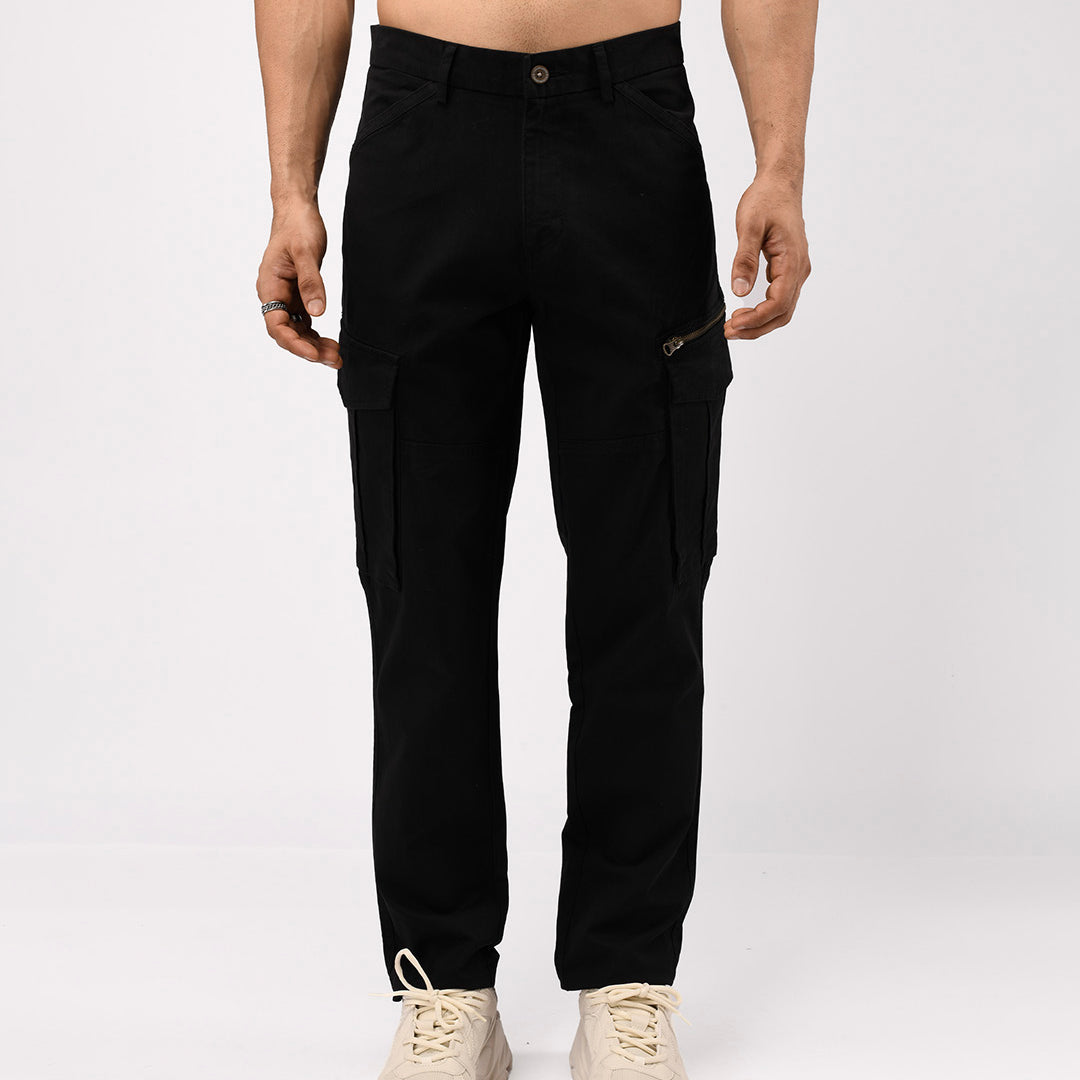 Utility Zip Tailored Cargo Pants In Black