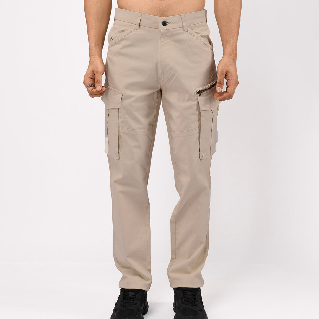 Utility Zip Tailored Cargo Pants In Cream