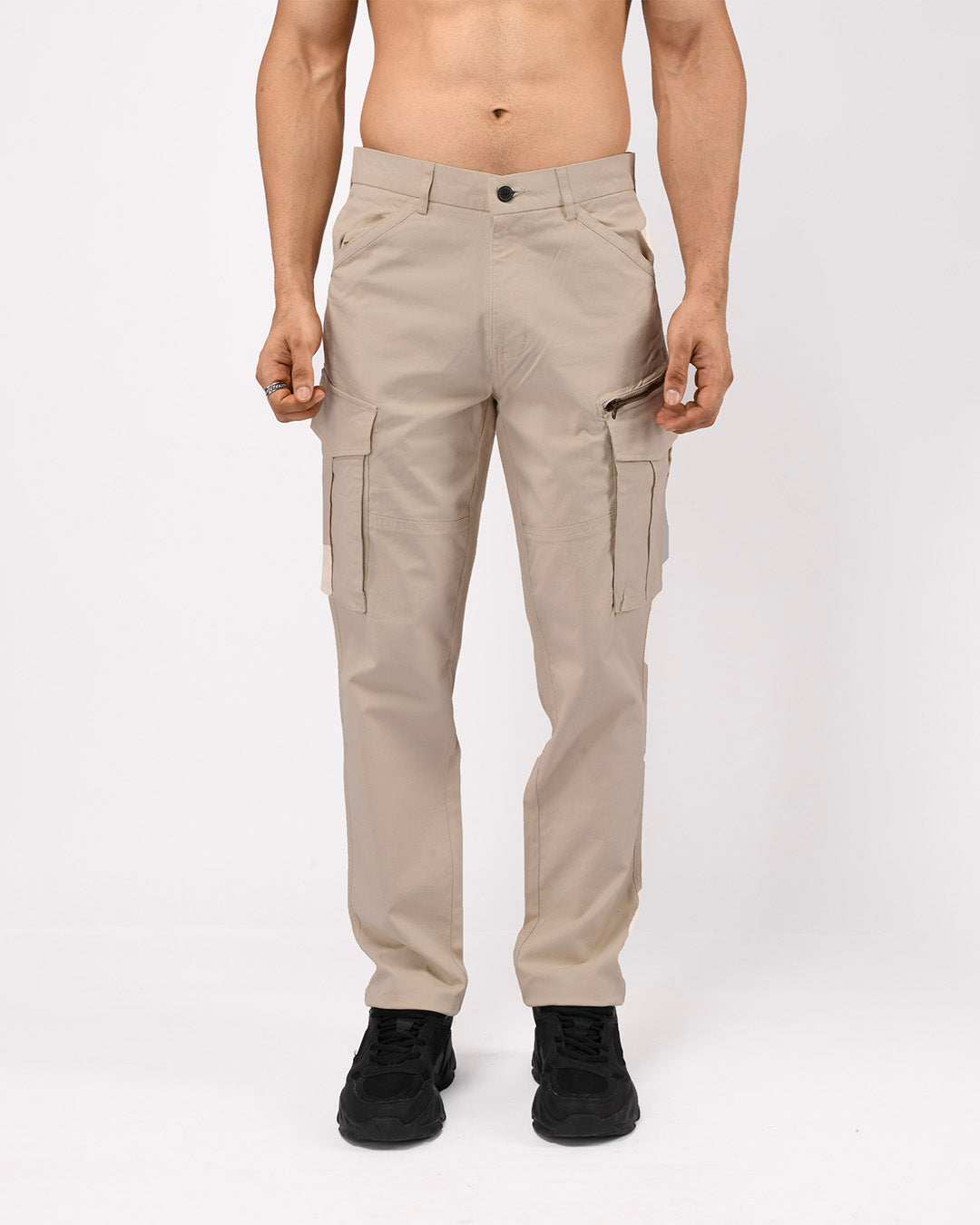 Utility Zip Tailored Cargo Pants In Cream