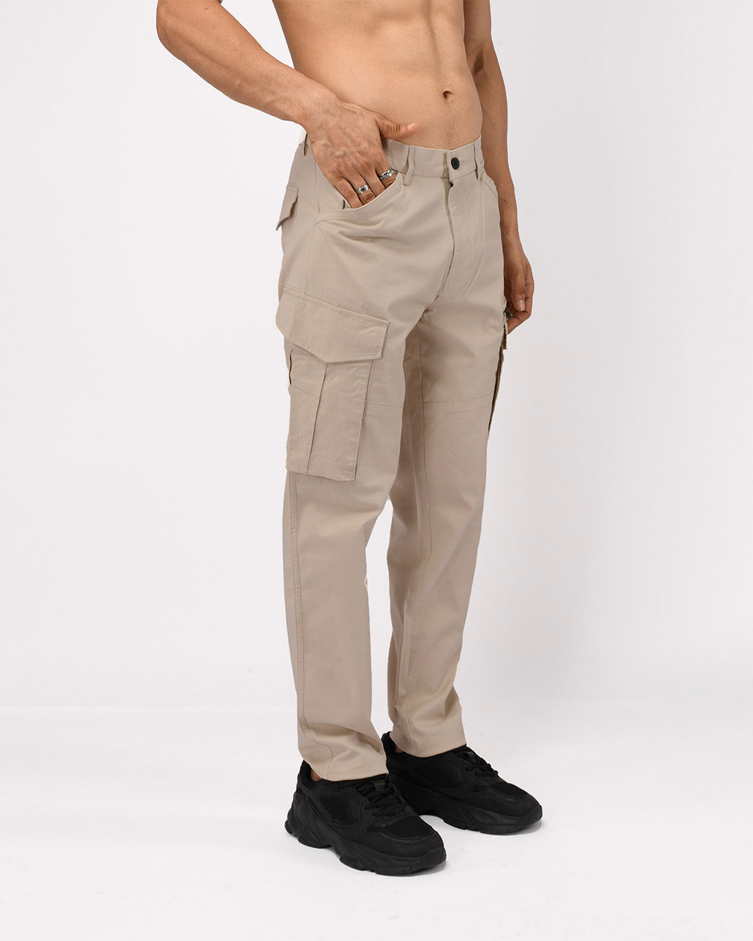 Utility Zip Tailored Cargo Pants In Cream