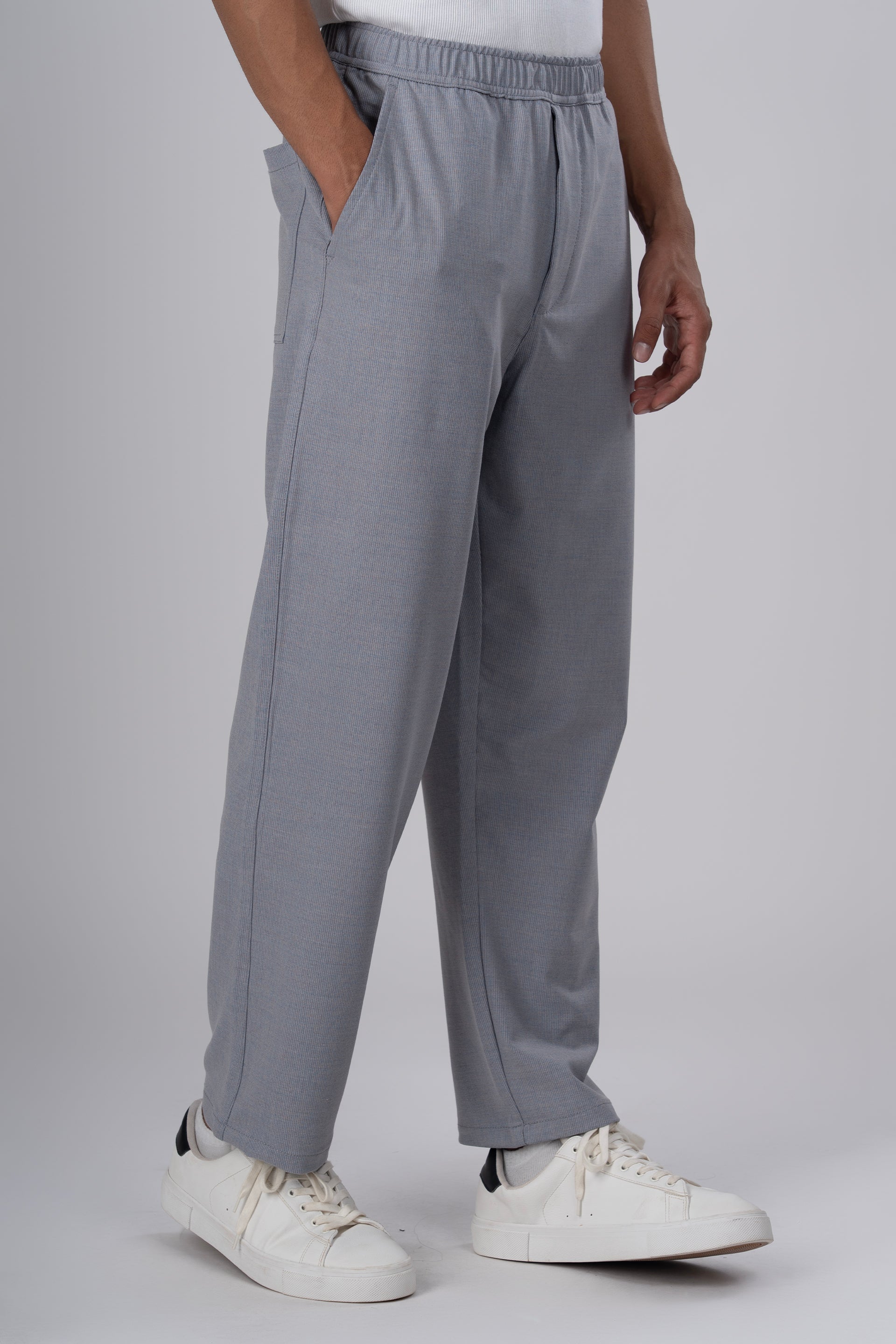 Easy Iron Striped Flexiwaist Relaxed Trouser In Light Blue