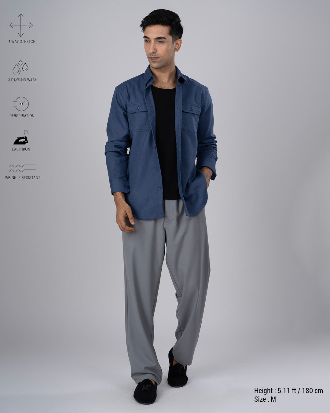 Easy Iron Flexiwaist Relaxed Trouser In Grey