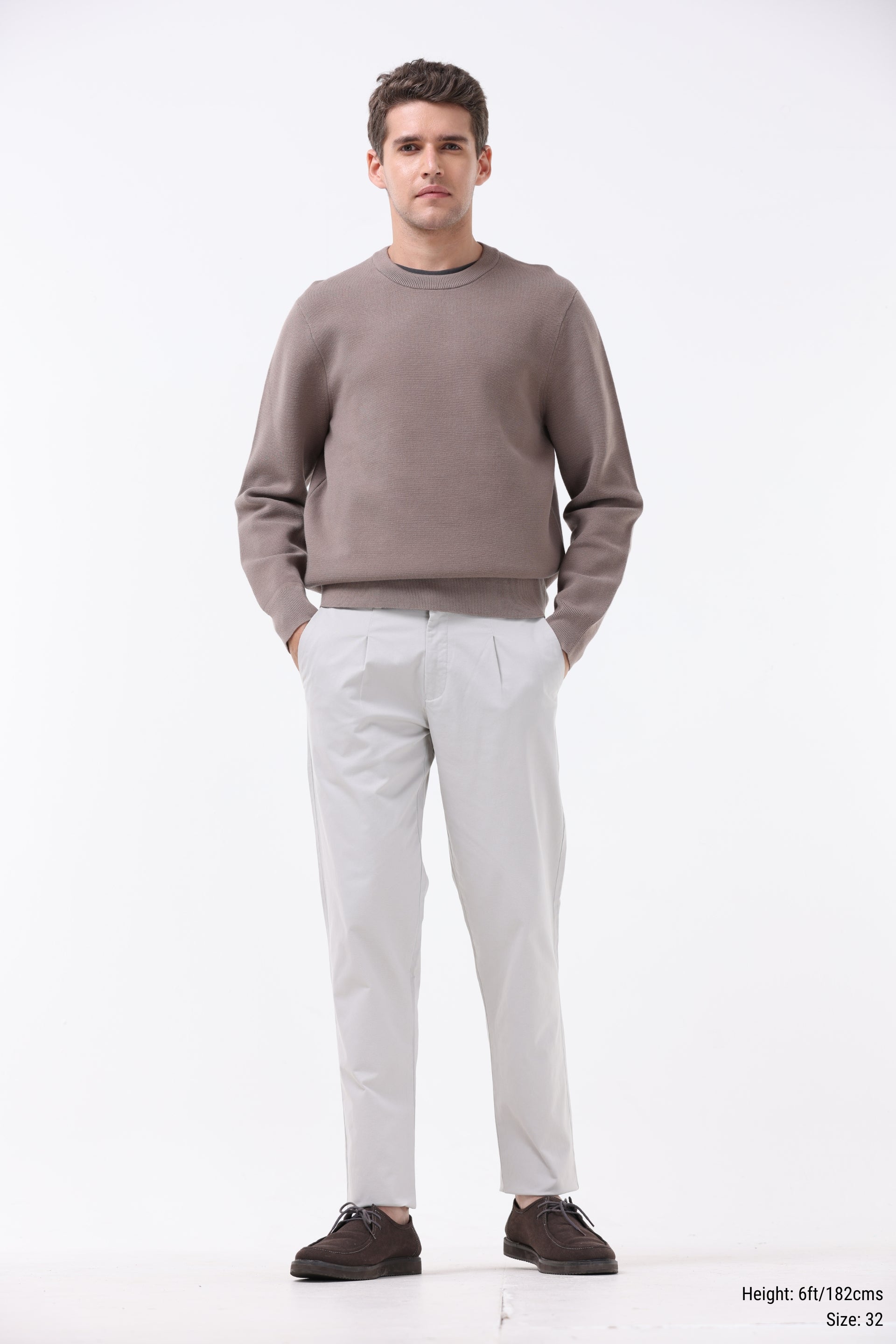 ESSENTIAL PLEATED FINE TWILL PANTS IN POWDER WHITE