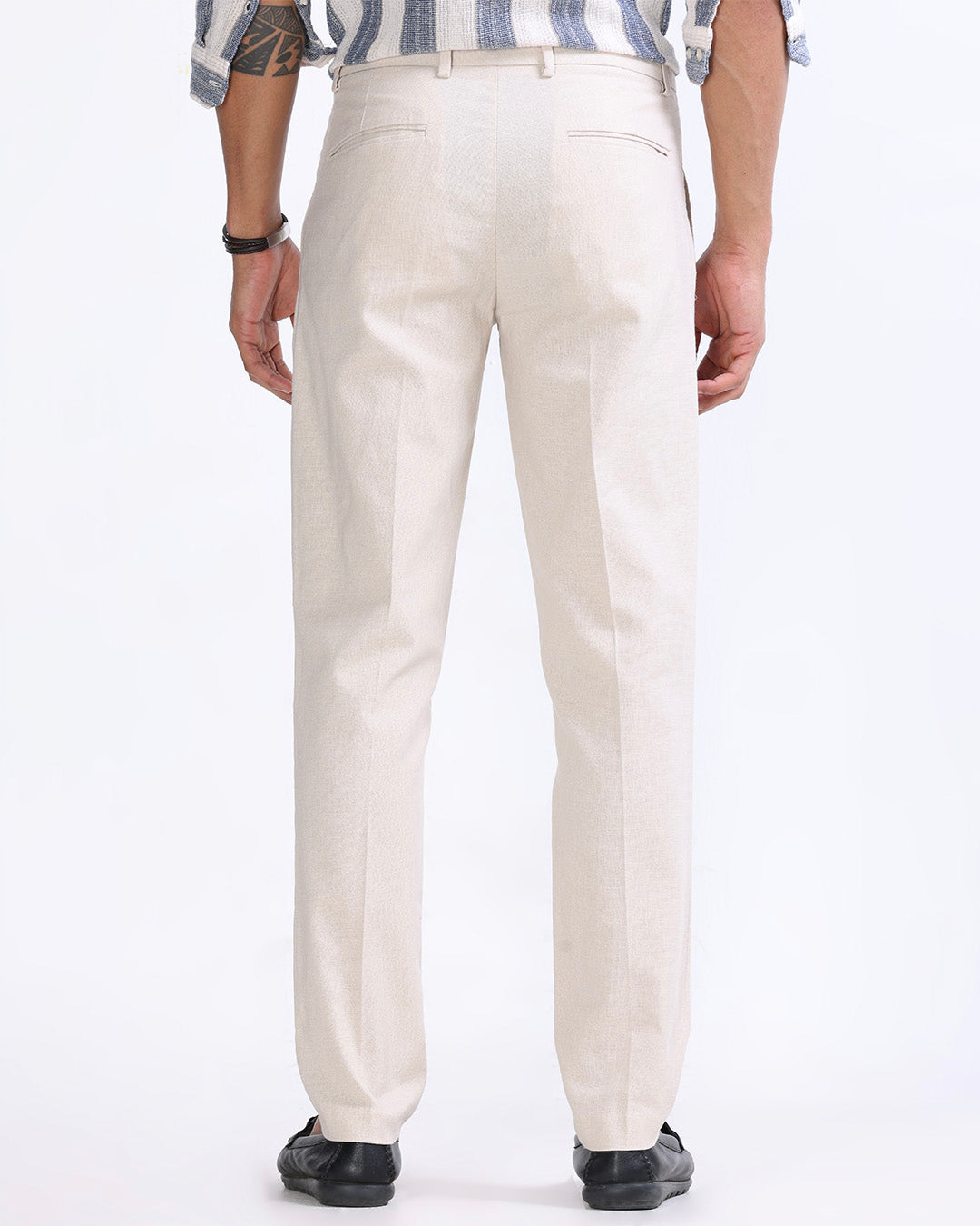 Raw Slub Pleated Trouser In Cream