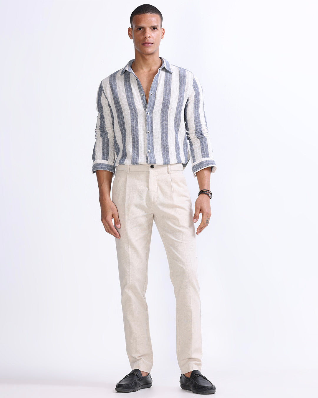 Raw Slub Pleated Trouser In Cream