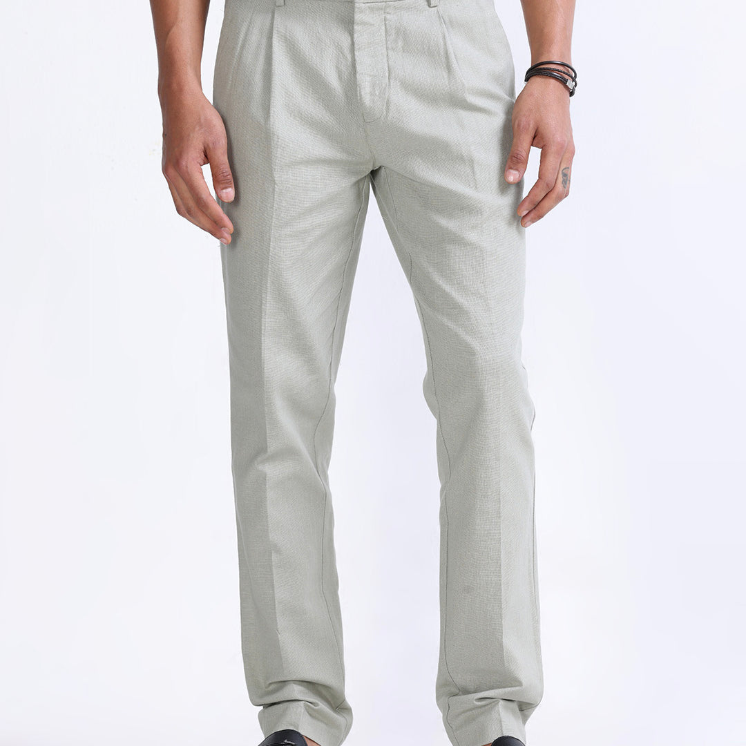 Raw Slub Pleated Trouser In Pistachio