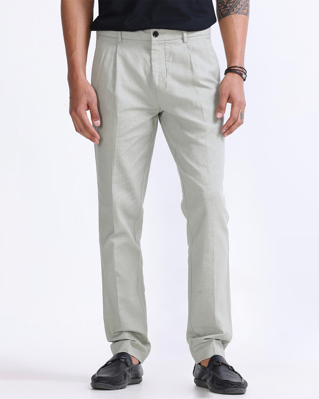 Raw Slub Pleated Trouser In Pistachio