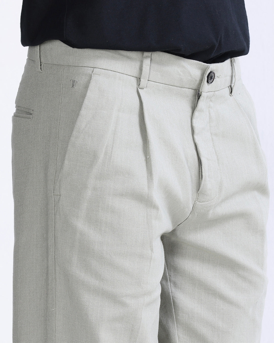 Raw Slub Pleated Trouser In Pistachio