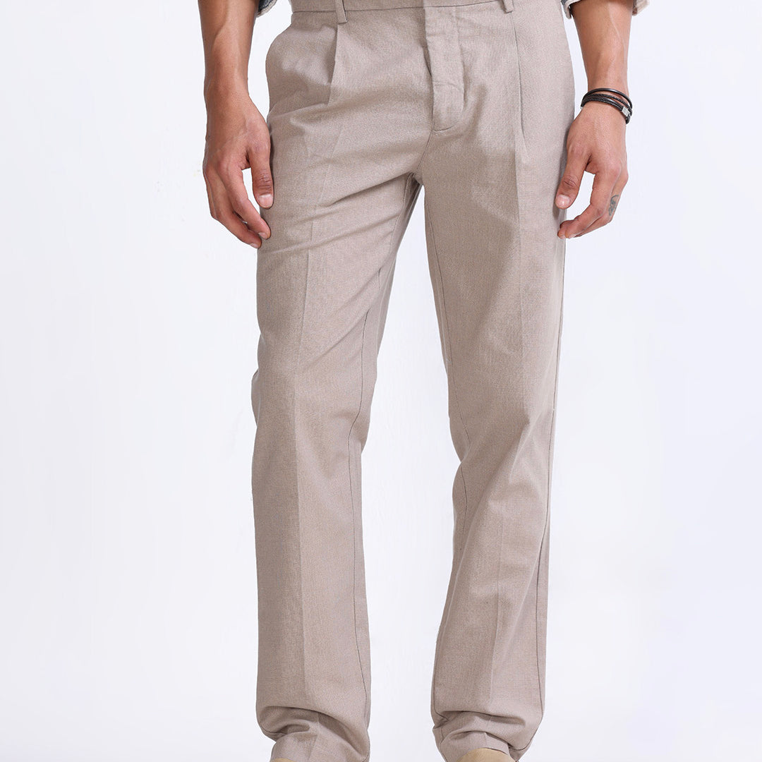 Raw Slub Pleated Trouser In Dust