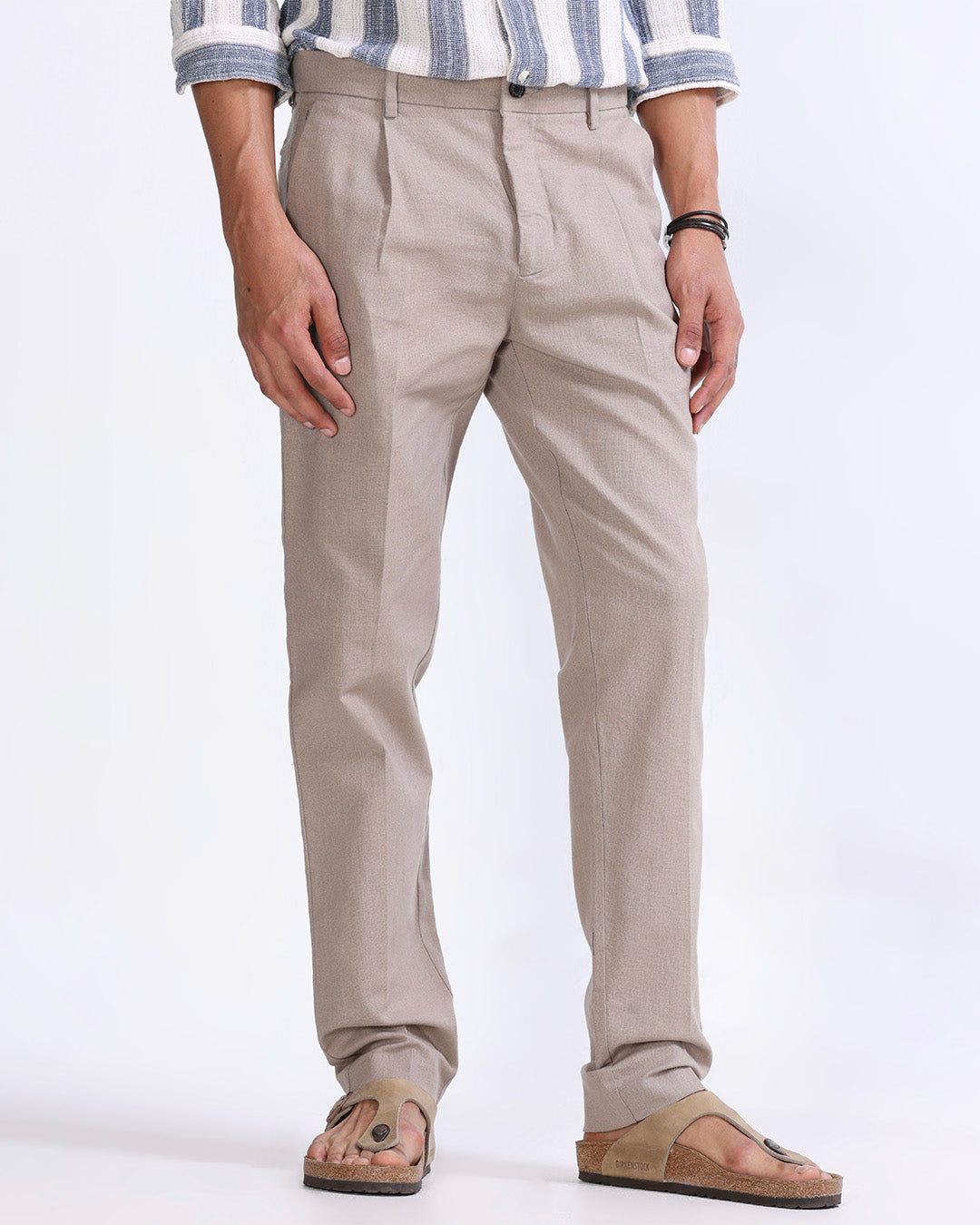 Raw Slub Pleated Trouser In Dust