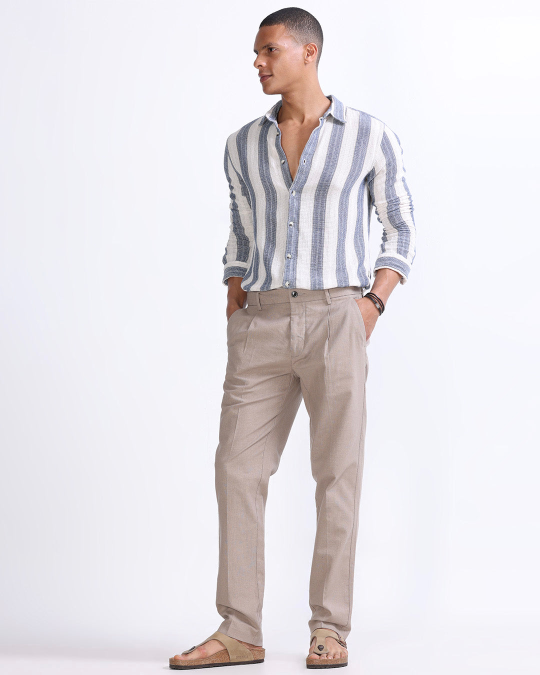 Raw Slub Pleated Trouser In Dust