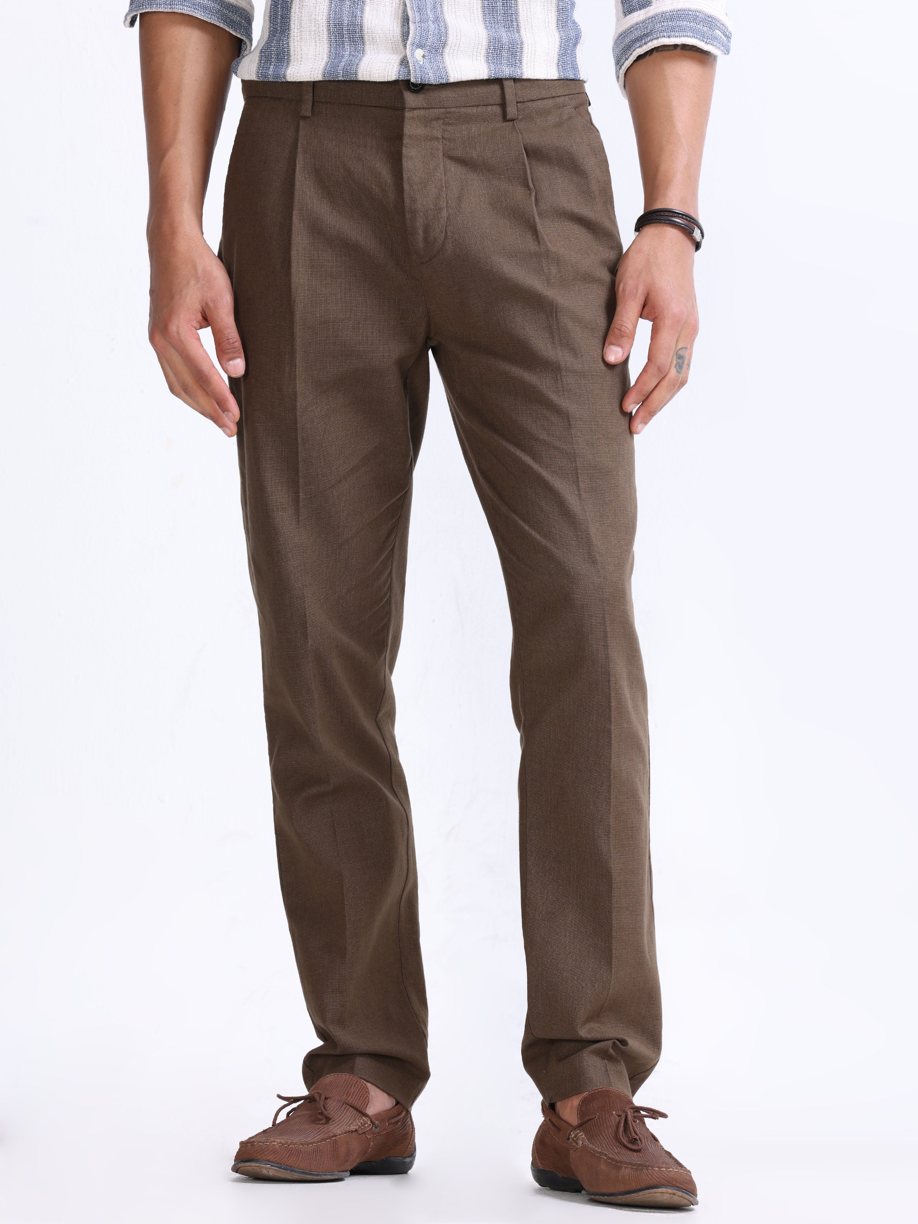 RAW SLUB PLEATED TROUSER