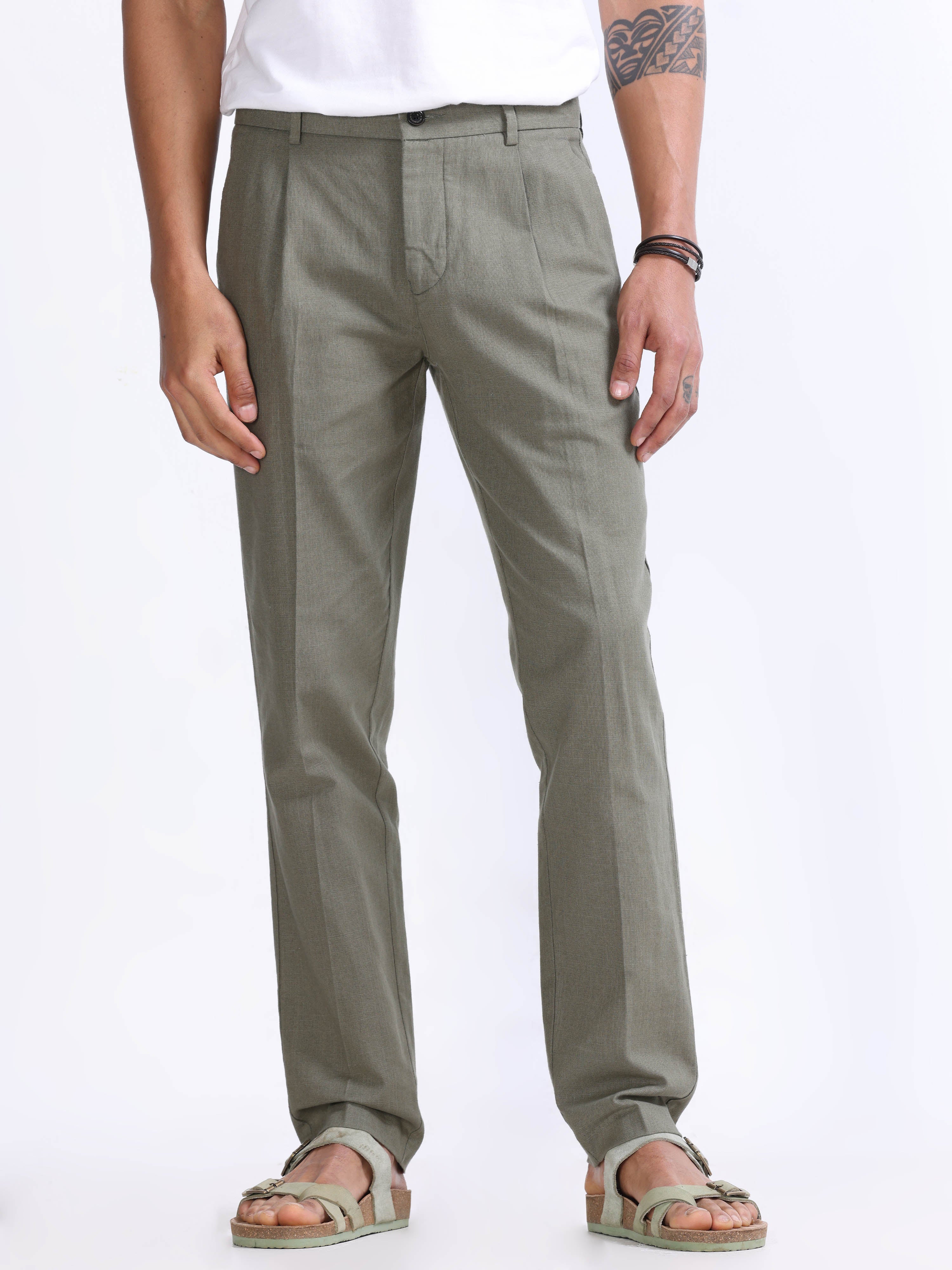 RAW SLUB PLEATED TROUSER