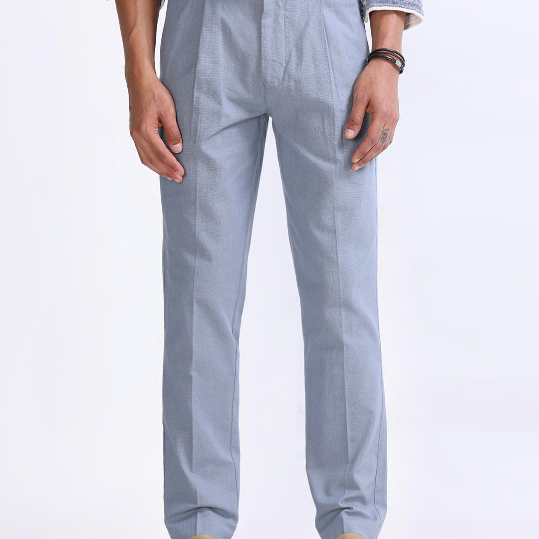 Raw Slub Pleated Trouser In Ocean Blue
