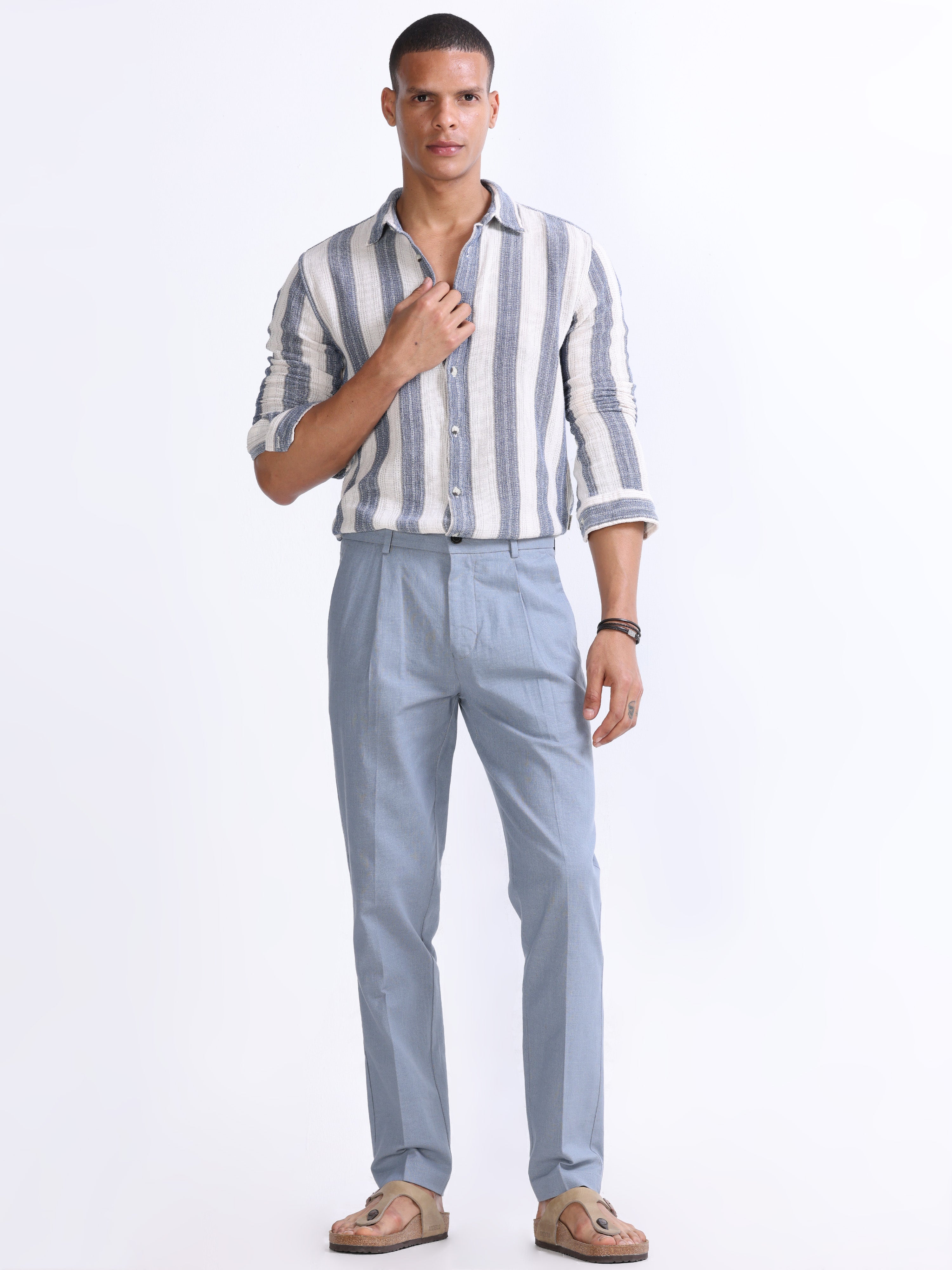 RAW SLUB PLEATED TROUSER