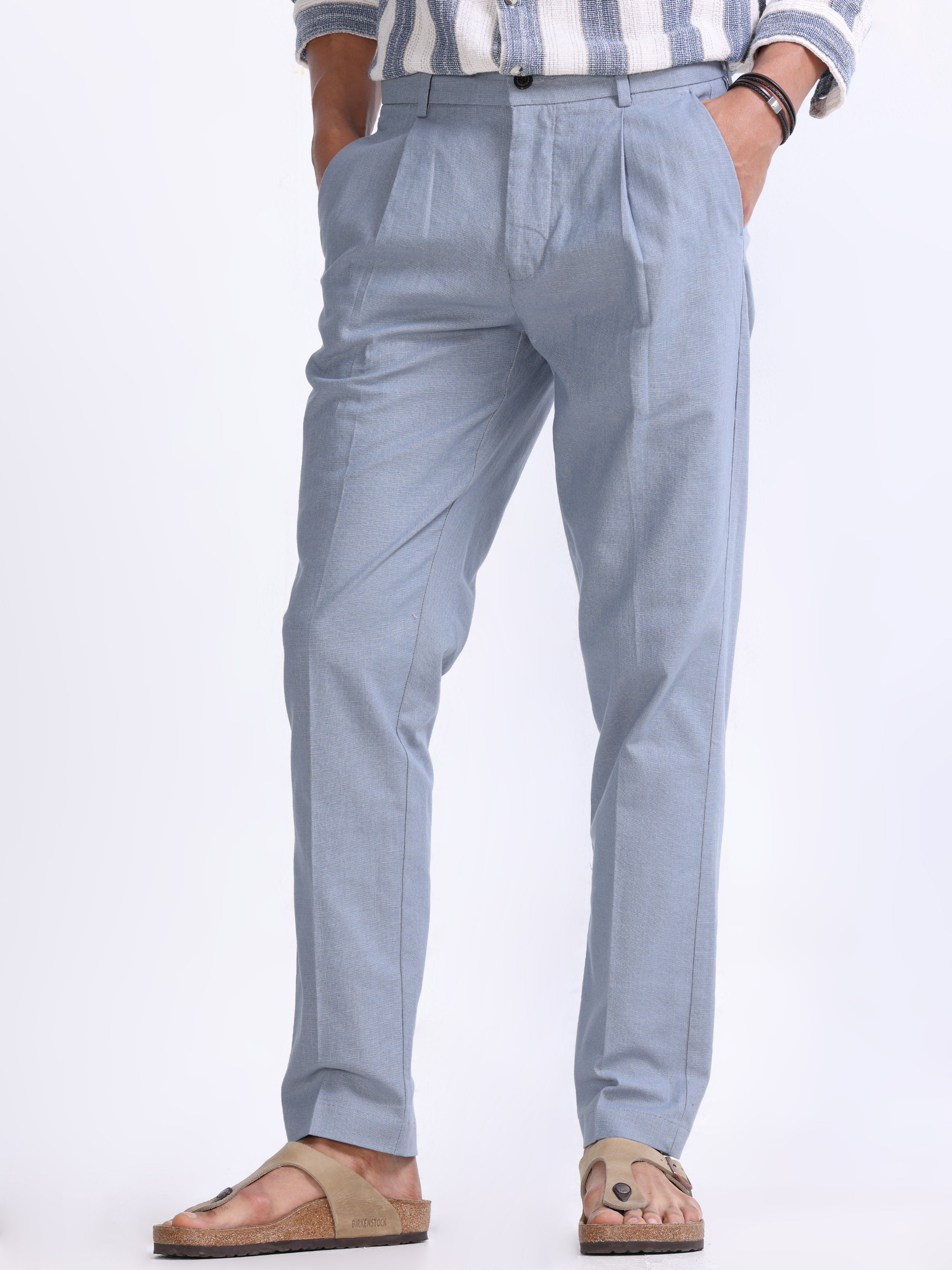 RAW SLUB PLEATED TROUSER