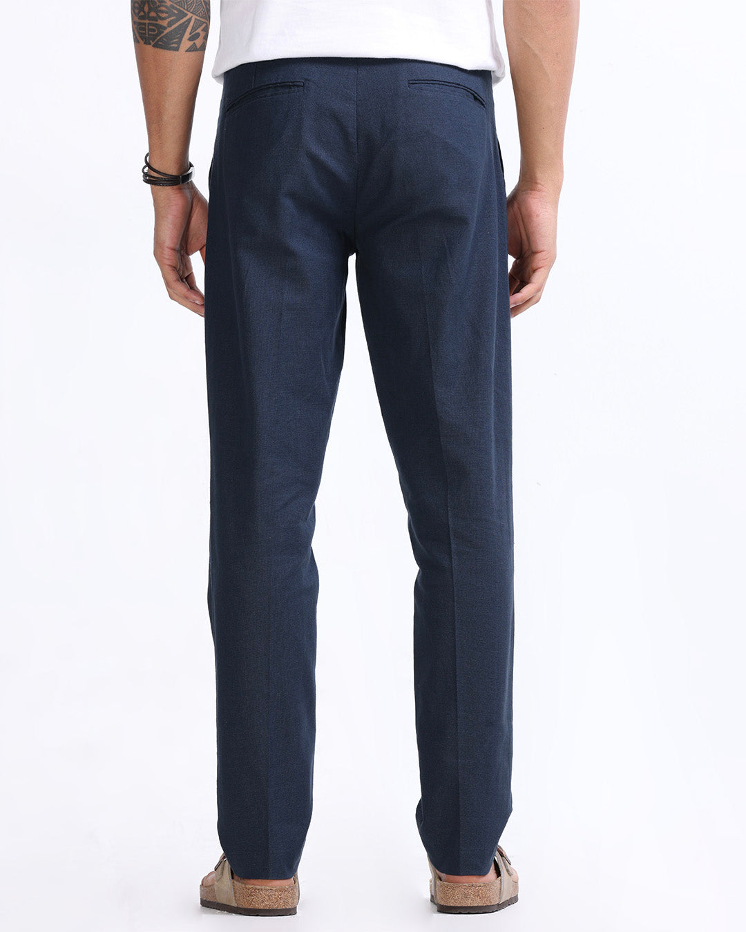 Raw Slub Pleated Trouser In Navy