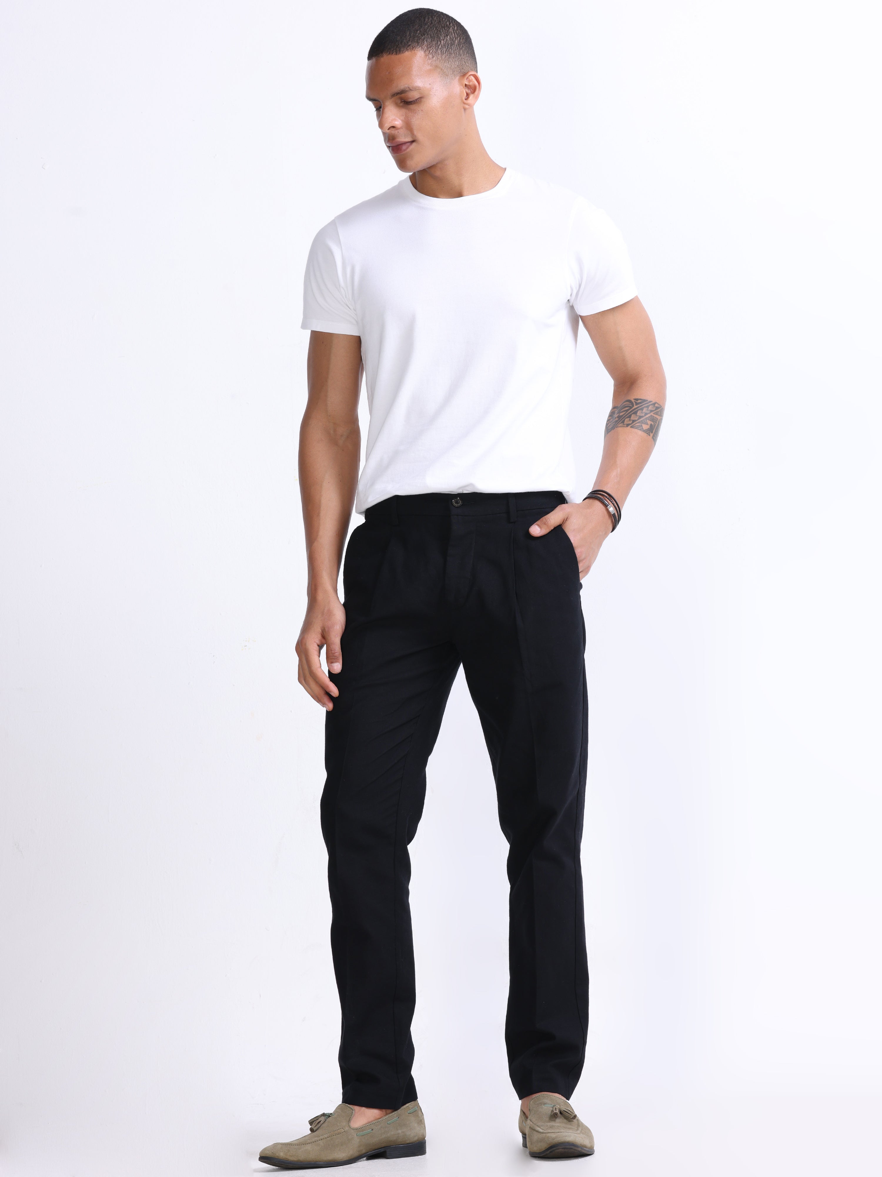 RAW SLUB PLEATED TROUSER