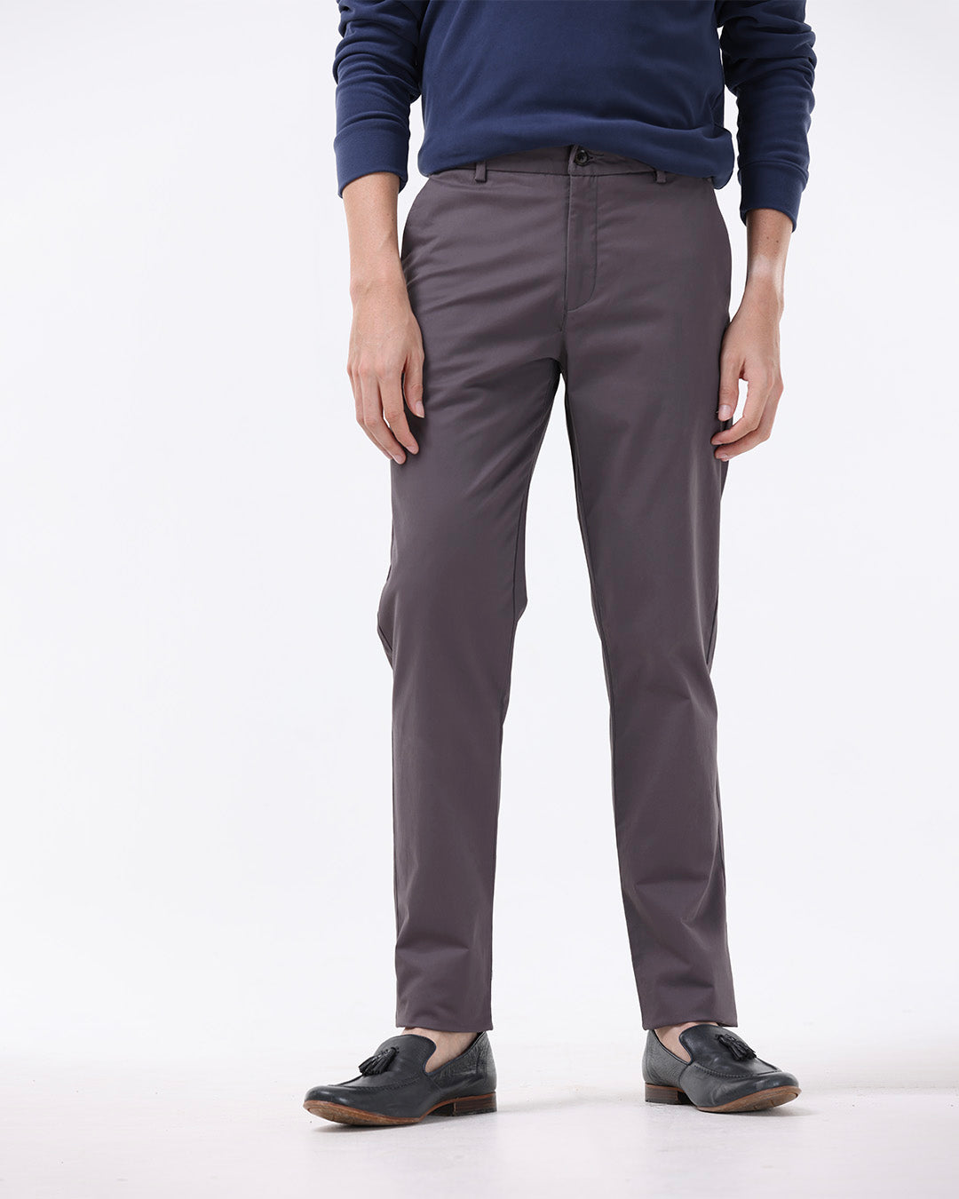 Soft Cotton Chinos In Dark Grey