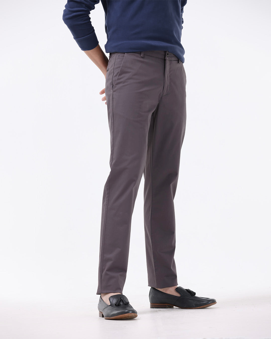 Soft Cotton Chinos In Dark Grey
