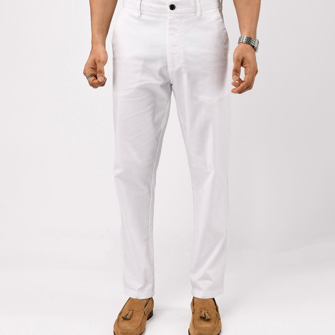 Linen Feel Premium Cotton Chinos In White