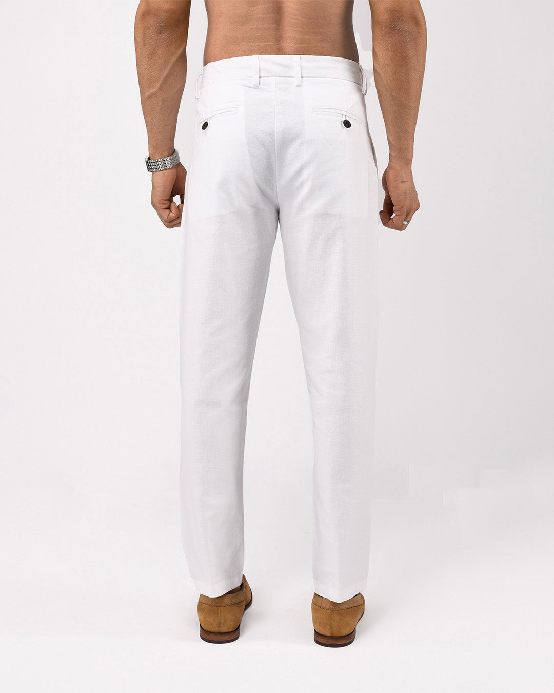 Linen Feel Premium Cotton Chinos In White