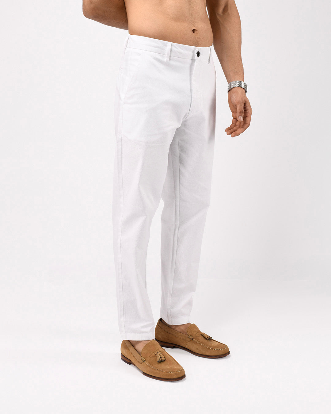 Linen Feel Premium Cotton Chinos In White